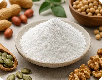 Bowl of fine white amino acid powder representing L-citrulline